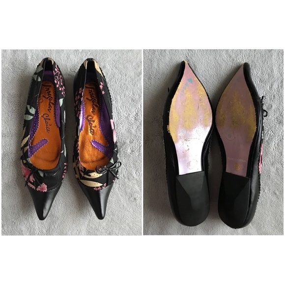 Irregular Choice Black Pointed Toe Floral Bow Flat - Picture 2 of 12